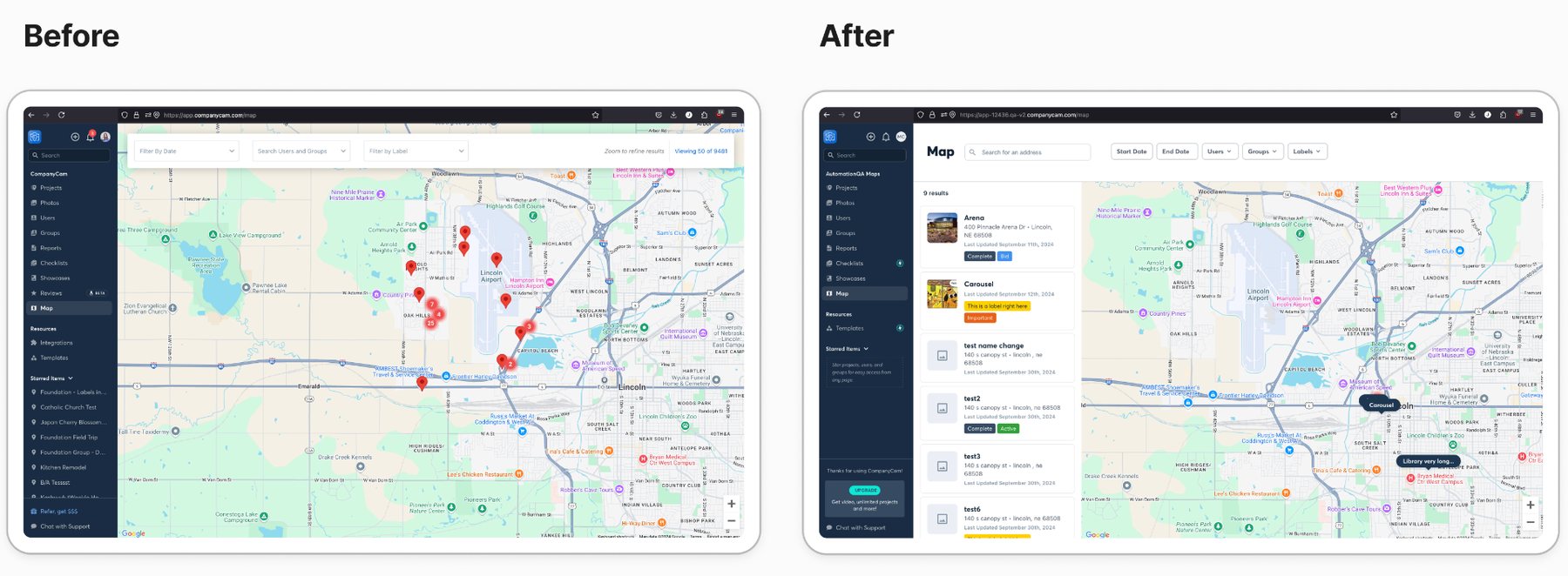 Maps Feature Enhancement: Web: before and after